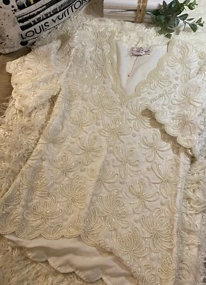 Top vintage Lawrence Kazar blanco con cuentas Foto 1 de 4