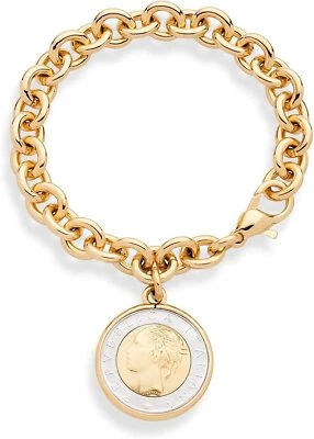 Brazalete de cadena Rolo con dije de moneda de 500 liras italiano genuino sobre bronce de oro de 18 quilates Foto 1 de 4