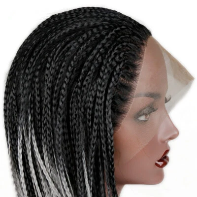  Pelucas delanteras de encaje trenzado largas micro trenzas parte libre pelucas pelucas gris ombre Foto 1 de 4