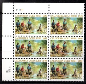Briefmarken USA: 1999 POSTFRISCH Pl # Blk of 6 of the 33c California Gold Rush, #3316 - Bild 1 von 1