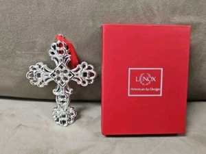 Lenox Sparkle and Scroll versilbert klar Kristall Ornament Kreuz Weihnachten - Bild 1 von 6