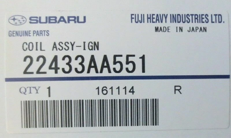 Оригинальная катушка зажигания Subaru 22433AA551 2004 2005 Impreza WRX EJ205 Turbo от оригинального производителя - Изображение 1 из 2