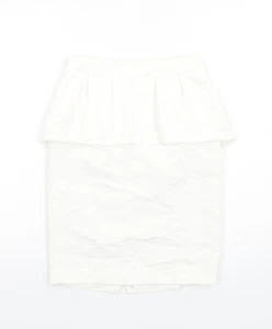 Mango Womens White Polyester Blend Straight & Pencil Skirt Size 8 Peplum - Picture 1 of 10