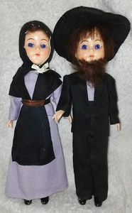 Vintage Plastik Puppen Puppe Amish Frau Mann 11 Zoll Sammlerstück Augen öffnen schließen RAR - Bild 1 von 3