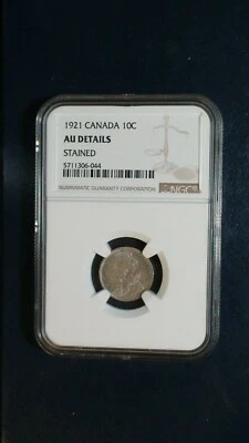 1921 Canada TEN CENTS NGC AU SILVER 10C Coin PRICED TO SELL NOW!  - Image 1 of 4