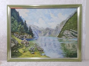 Dmnbpe - Pintura Al Óleo Firmado E. Bockel Montañas Lago Kahn - Vintage - Marco - Imagen 1 de 5
