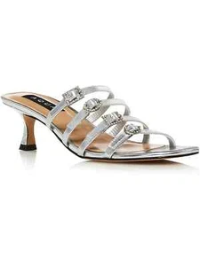AQUA Luis Faux Leather Slip On Strappy Sandals Women's 7.5M Silver Almond Toe - Picture 1 of 13