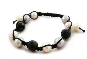 Pulsera, pulsera de tracción. pulsera de perlas, perlas cultivadas de agua dulce y ónix, joyería - Imagen 1 de 1
