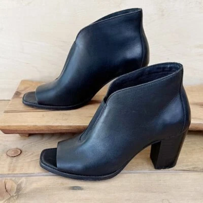 Wolverine Black Leather Peep Toe Booties Size 7 - Image 1 of 4