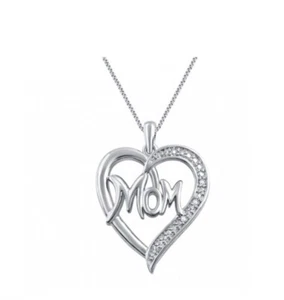 MOM Pendant with 18" 14K White Gold Necklace Happy Mother's Day Gift - Picture 1 of 4