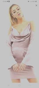 Missguided Champagne Cream Satin Cowl Neck Cold Shoulder dress 14 or 12? new £35 - Picture 1 of 7