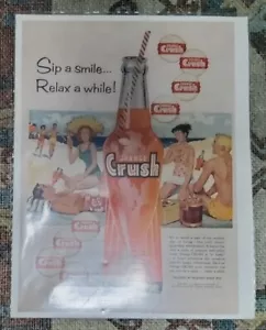 Vintage Print Ad Orange Crush Sip a smile...Relax a while! 1959 The Beach Scene - Picture 1 of 1