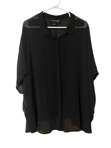 Colleen Lopez Sheer Overlay Poncho Top Blouse Women’s 2X Black Button Up Collar - Picture 1 of 15