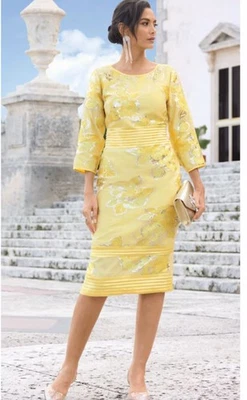 Size 14 Midnight Velvet Yellow Formal Wedding Church Elenora Organza Dress - Image 1 of 4