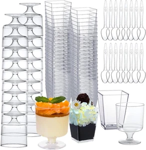 300 Packs Dessert Cups with Spoons, 5 OZ Mini Clear Plastic Dessert Parfait Cup - Picture 1 of 12