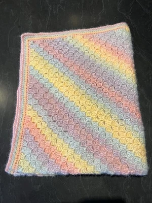 Handmade Crochet Rainbow Pastel Wool Blend Baby Blanket - image 1 of 3