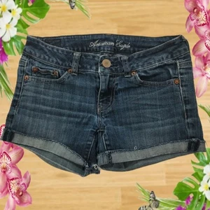 American Eagle 2" Pantalones Cortos Vaqueras Azul Oscuro Mujer Talla 2/28 - Picture 1 of 12