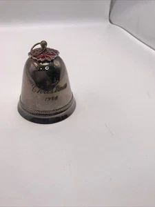 Vintage Wallace Silberschmiede graviert Weihnachten 1974 Glocke Ornament Poinsetta - Bild 1 von 7