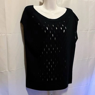 Lafayette 148 New York M Knit Top Black Cutout Cap Sleeve Capsule Old Money $248 - Image 1 of 4