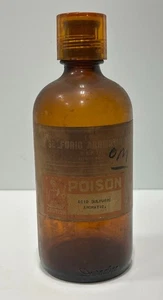 Vintage Merck Apothekerflasche beschriftet Schwefelsäure Schädel und gekreuzte Knochen leer - Bild 1 von 9