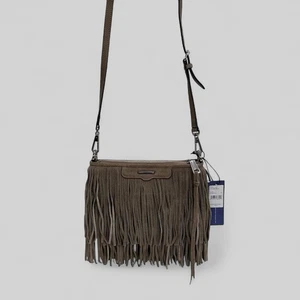 Borsa a tracolla Rebecca Minkoff Finn nuova con etichette scamosciata frange pochette arenaria beige - Foto 1 di 15