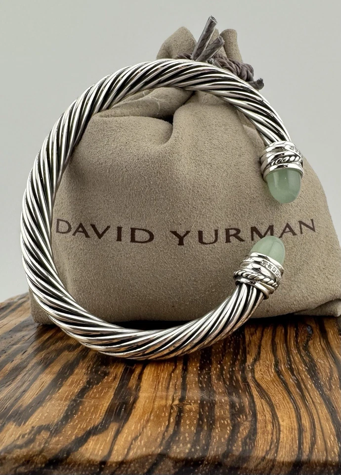David Yurman Calcedônia 7mm Prata Esterlina Pulseira de Cabo Cruzado Tamanho Médio - Imagem 1 de 4