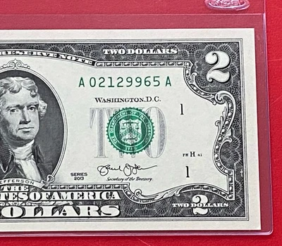 2013 $2 TWO DOLLAR BILL ( BOSTON A ) UNCIRCULATED - Image 1 of 3
