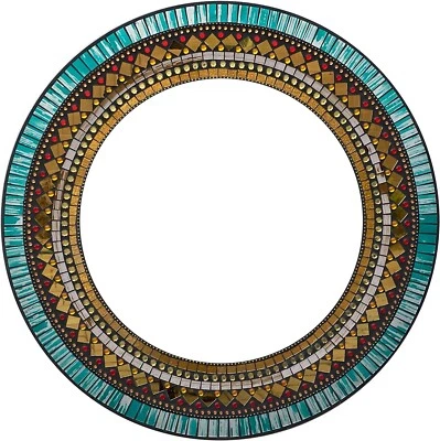 Zorigs - Espejo de mosaico dorado y azul hecho a mano, espejo de pared redondo de 24" Foto 1 de 4