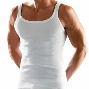 6 Men's Tank Tops Henri Narrow Strap In Pure Cotton Fitted Rib Art 59 - Picture 1 of 2