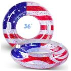 2 Pcs Patriotic Inflatable Pool Float Tube with Handles USA Flag 36 inch