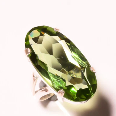 Dazzling Green Amethyst Gemstone 925 Sterling Silver Handmade Ring B-172 - Image 1 of 4