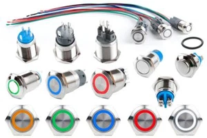 Schalter Taster beleuchtet LED 16 19 22mm Klingel Druckschalter Klingeltaster - Bild 1 von 43