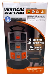 Multi-outlet power tower Vertical Rotating Overload protector 4 USB / 10 Outlets - Picture 1 of 4