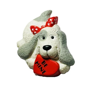 Hallmark Puppy Dog Brooch Pin White Red Heart Be Mine Valentine VTG 80s Fashion - Picture 1 of 8