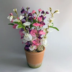 Artificial Sweet Pea Flowers in Pot - Colour Potted Flowers - Picture 1 of 1