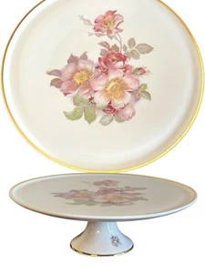 Floral Wild Rose Cake Plate 12” Schumann Arzberg Porcelain Bavaria Golden Crown - Picture 1 of 16