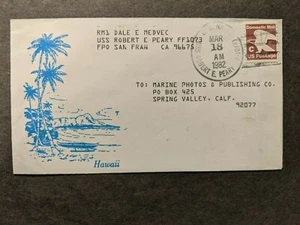 USS ROBERT E. PEARY FF-1073 Naval Cover 1982 HAWAII Beach Cachet  - Picture 1 of 2