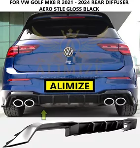 For VW GOLF MK8 2021 2024 TSI R MOTION HATCH GLOSS BLACK REAR DIFFUSER LIP SKIRT - Picture 1 of 6