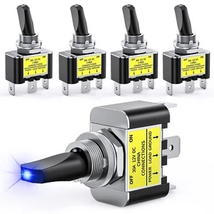 Nilight 5PCS LED Toggle Switch ON Off 12V 30A Blue LED Lighted Metal Switch - Picture 1 of 8