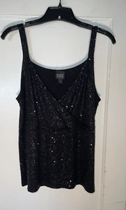 Camiseta sin mangas Eileen Fisher negra lentejuelas mezcla seda cuello sobrepelliz cami talla M. d119 - Imagen 1 de 12