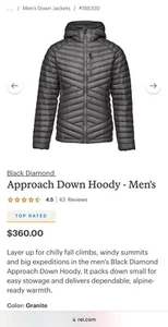 Black Diamond Approach Down Hoodie 800-Fill 9.7 oz Ultralight ($360 Value) - Picture 1 of 8