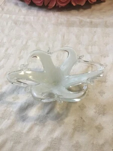 Murano Glass Candy Dish Trinket Bowl Art Decor Italy Crystal Clear White 6x4x2 - Picture 1 of 3