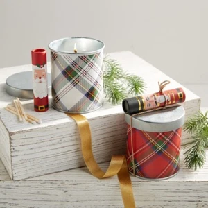 Mud Pie H0 Tartan Christmas Tin Citronella Candle & Match Set - Choose Design - Picture 1 of 3