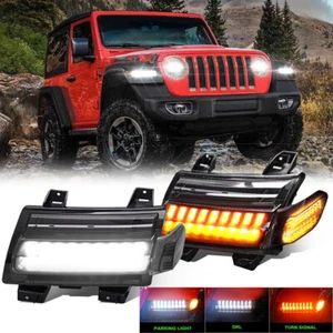 Smoked LED Fender Lights Parking Turn Signal For Jeep Wrangler JL Rubicon 18-21 - Picture 1 of 12