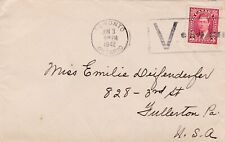 1942 Canada Cover King George VI 3-Cent Stamp Victory Postmark Sent to US