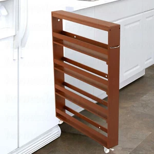 Slim Wooden Rolling Spice Can Rack Cart Space Saver Storage Kitchen Organizer - Picture 1 of 6