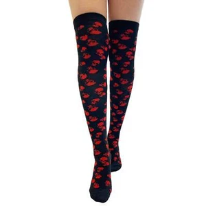 Pamela Mann Over Knee Skull Socks - Black/Red - Picture 1 of 1