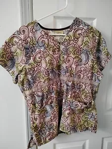 Tafford Green/Maroon Paisley Scrub Top w Lace Waist Size M - Picture 1 of 1