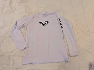 Roxy Girls Whole Hearted SS Rashguard Women's Logo Swimsuit White Plain Sz XL 14 - Picture 1 of 6