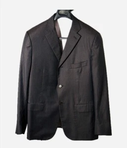 Isaia Dark Brown W/Silver Shimmer Pinstripe Sport Coat Blazer 54 IT 44 Wool/Silk - Picture 1 of 8